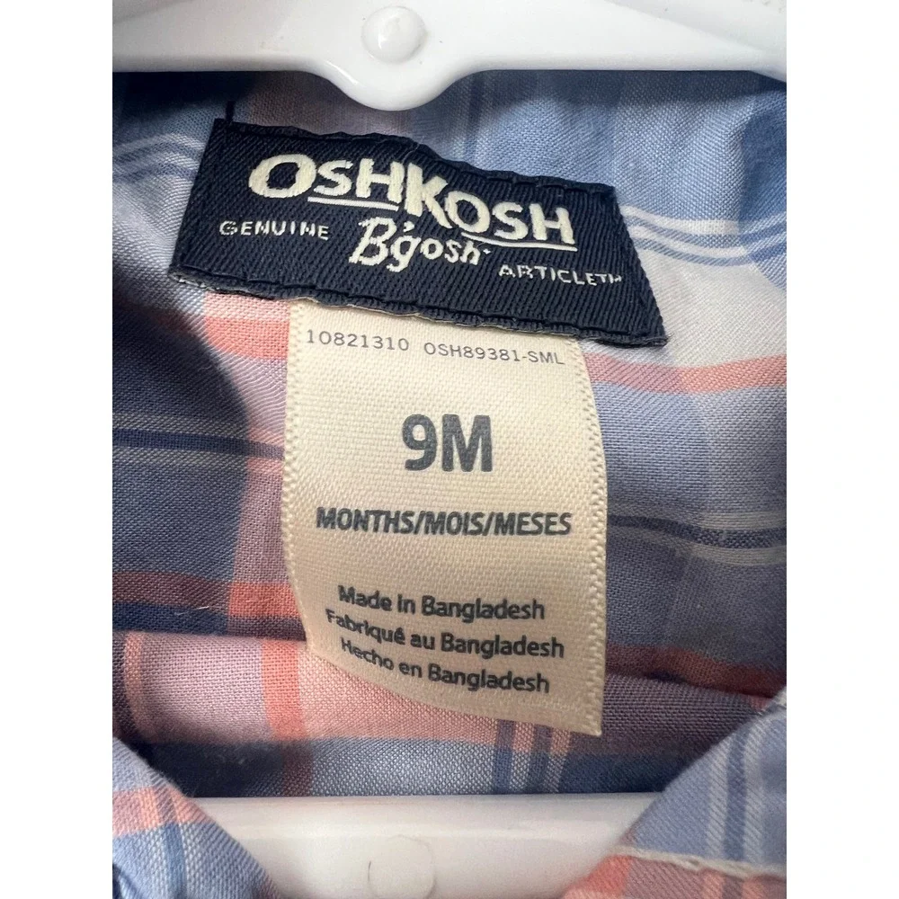 OshKosh Bgosh Baby Boys Blue Orange Plaid Button Down Bodysuit 9M NWT